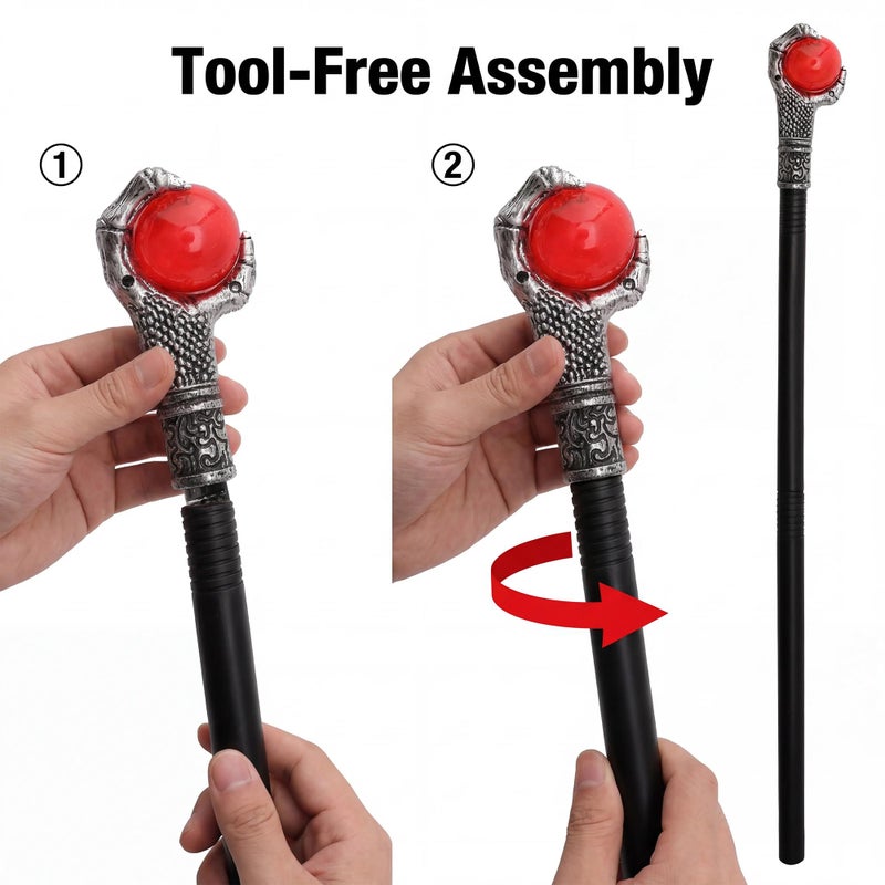Vesil Halloween Wizard Staff, 30.7 Inch Collapsible Red Orb Wand, Plastic King Scepter Claw Staff Costume Accessory for Adults Kids Halloween Cosplay Prop - Image 3